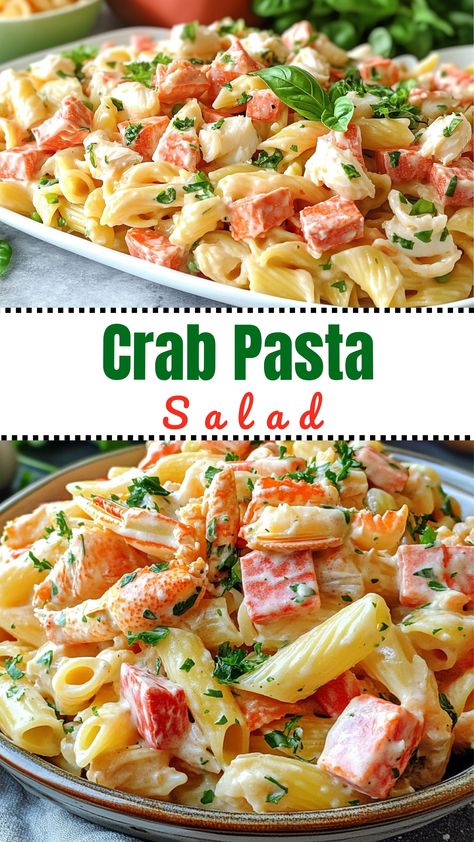 Crab Pasta Salad Crab Meat Pasta Salad, Pasta Salad With Crab Meat, Crab Salad Recipe Pasta, Seafood Pasta Salad Crab And Shrimp, Pasta Crab Salad, Crab Meat Pasta, Seafood Pasta Salad, Healthy Cheese Recipes, Crab Pasta Salad