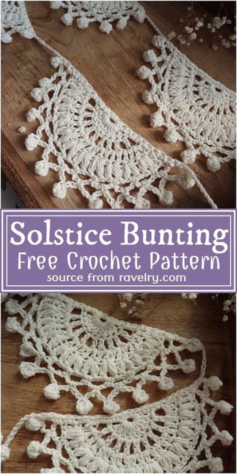 Solstice Crochet, Crochet Bunting Free Pattern, Crochet Bunting Pattern, Symbol Of Happiness, Bunting Pattern, Boho Crochet Patterns, Crochet Bunting, Crochet Garland, Crochet Supplies