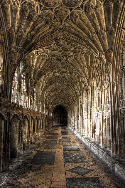 Gloucester Cathedral, England, used extensively in the Harry Potter films | by shexbeer, via Flickr!! Fantasy Gothic Architecture, Gothic Ruins, متحف فني, Architecture Cool, Architecture Antique, Gloucester Cathedral, الفن الرقمي, Paris Jackson, Cathedral Church