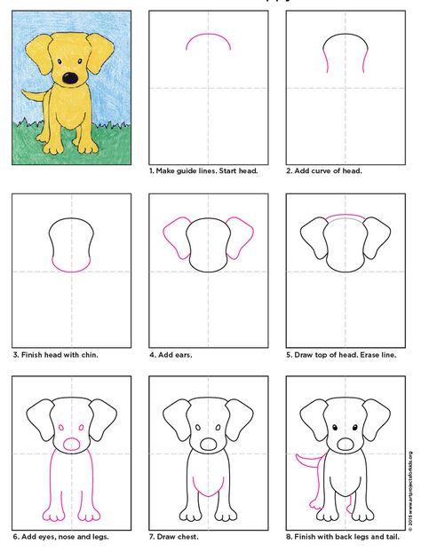 Draw a Labrador puppy. PDF tutorial available. #Labrador #howtodraw Draw A Labrador, Lab Cartoon, Labrador Drawing, Lab Drawing, Dog Art Projects, Trin For Trin Tegning, Ako Kresliť, Draw Dogs, Draw A Dog