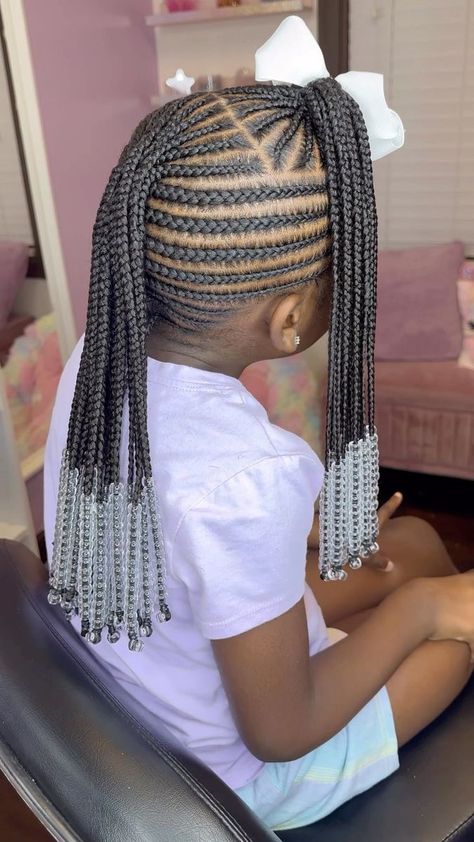 Mohawk Hairstyles For Black Girls Kids, Braided Mohawk Hairstyles For Kids, Mohawk Braids For Kids, Mohawk For Girls Kid Hairstyles, Kids Braided Hairstyles With Beads, Braids In A Mohawk Style, Little Black Girls Braided Mohawk, Kids Braided Mohawk, Mohawk Braids