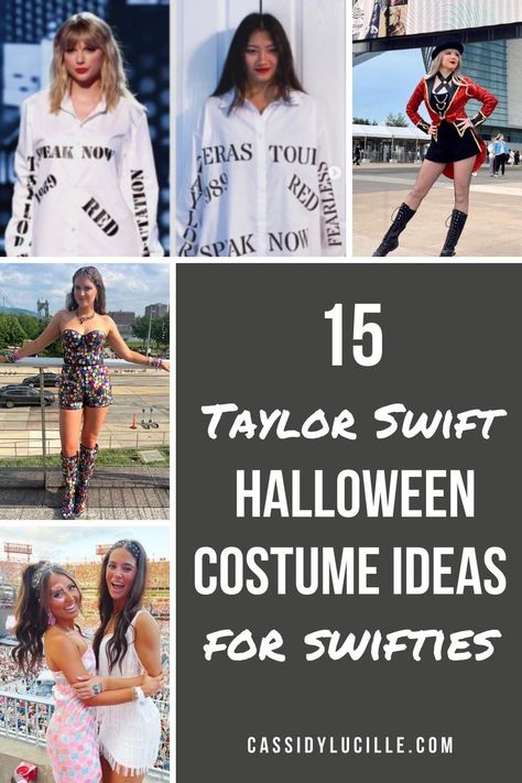 Channel your inner Swiftie with these 15 Taylor Swift Halloween costume ideas. From her first album to Midnights, get inspired by the pop culture juggernaut of 2023! If you're looking for Taylor Swift Halloween costumes, this is for you. Tap here and explore iconic Halloween costumes, Taylor Swift-inspired! Singers Costumes Ideas, Taylor Swift Costume Ideas, Taylor Swift Fearless Album, Taylor Swift Halloween, Taylor Swift Halloween Costume, 15 Taylor Swift, Iconic Halloween Costumes, Taylor Swfit, Taylor Swift Costume