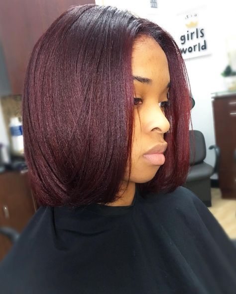 Red Brown Violet 💁🏾 _____________________________________________________ www.styleseat.com/RachelRedd #dimensionalhaircolor #highlights… Dimension Balayage, Pressed Natural Hair, Silk Press Natural Hair, Cherry Color, Hair Color Burgundy, Dyed Natural Hair, Burgundy Hair, Relaxed Hair, Short Natural Hair Styles