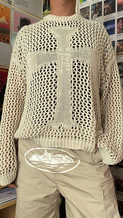 Mesh Sweater Crochet, Distressed Crochet Top, Cross Sweater, Mesh Sweater, Earthy Outfits, Crochet Stars, Crochet Cardigan Pattern, Cardigan Pattern, Crochet Cardigan