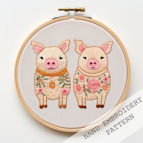 Pig Aesthetic, Pig Embroidery, Flowers Embroidery Pattern, Water Soluble Paper, Embroidery Cute, Cute Piggy, Cute Pig, Cute Piggies, Flowers Embroidery