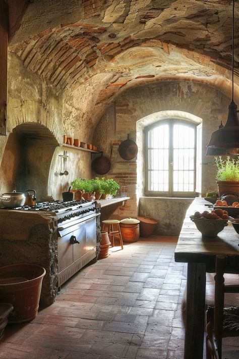 Kitchen Design Tuscan Style, Tuscan Kitchen Backsplash Ideas, Italian Kitchen Design Tuscan Style, Tuscan Kitchen Ideas, Tuscan Kitchen Backsplash, Kitchen Without Island, Dark Academia Kitchen, Italian Country Kitchen, Tuscan Kitchen Design