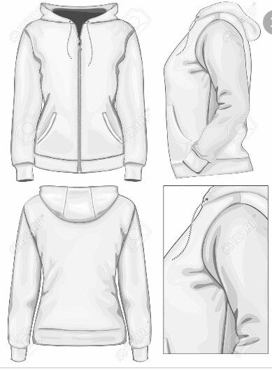 Hood Side View Drawing, Side View Clothes Drawing, Clothes Side View, Hoodie Side View, Hoodie Illustration, Sweatshirt With Zipper, Side View Drawing, Girl Hood, Jacket Drawing