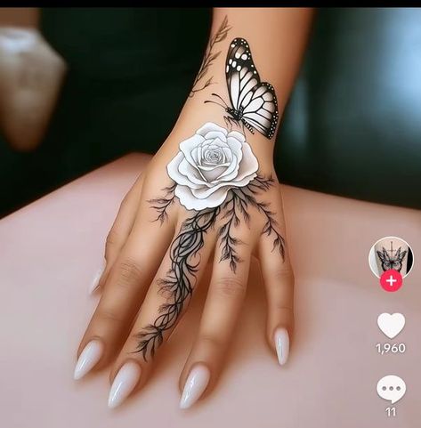 Rose Thumb Tattoos For Women, Pretty Hand Tattoos Butterfly, Inside Hand Tattoos For Women, Colored Arm Tattoos For Women, Finger And Hand Tattoos For Women, Madosaya Tattoo, Hand And Forearm Tattoo Women, Pretty Tattoos For Women On Arm, Hand Flower Tattoos For Women