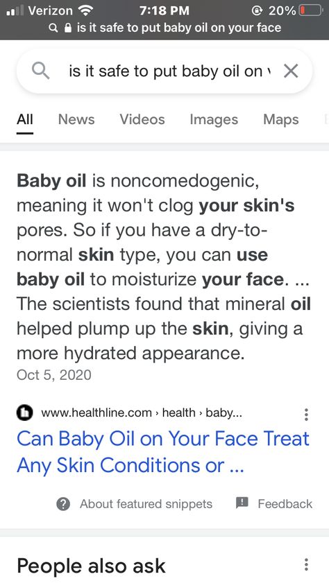 Amazon baby oil Johnson Baby Oil Uses Skin Care, Baby Oil On Face, Baby Oil Uses, Johnson Baby Oil, Normal Skin Type, Skin Pores, Go To Bed, Baby Oil, 2 On