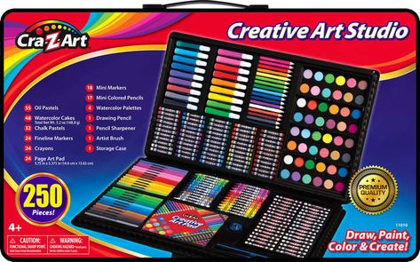 Cra-Z-Art Creative Art Studio - 250 Piece Creative Art Studio, Crayon Storage, Art Pad, Cake Drawing, Watercolor Cake, Mini Marker, Drawing Stencils, Z Arts, Pastel Pencils