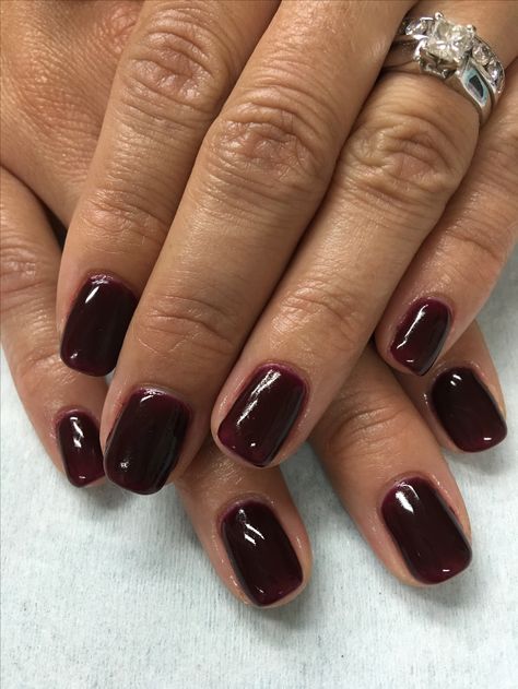 Dark Red Cherry Fall gel nails Gel Nails Dark Red, Red Nails Square Short, Dark Red Dip Nails, Gel Nails Dark, Dark Cherry Red Nails, Red Nails Square, Nail Designs Colors, Fall Gradient, Dark Red Nail Polish