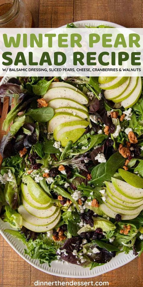 Winter Pear Salad, Pear Walnut Salad, Pear Salad Recipes, Lettuce Salad Recipes, Christmas Salad Recipes, Winter Salad Recipes, Sliced Pears, Cranberry Salad, Fresh Salad Recipes