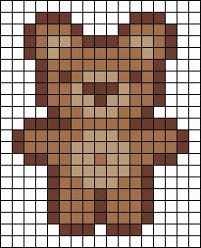 Pixel Bear Art, Teddy Bear Perler Beads, Cute Bead Art, Perler Beads Ideas Animals, Cute Mini Pixel Art, Food Pixel Art Cute, Rilakkuma Alpha Pattern, Teddy Bear Pixel Art, Unique Pixel Art