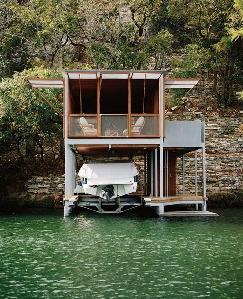 Boat Living, Floating Homes, Water Architecture, House Lake, Lakefront Living, Lake Austin, Lake Living, Boat House, Floating House