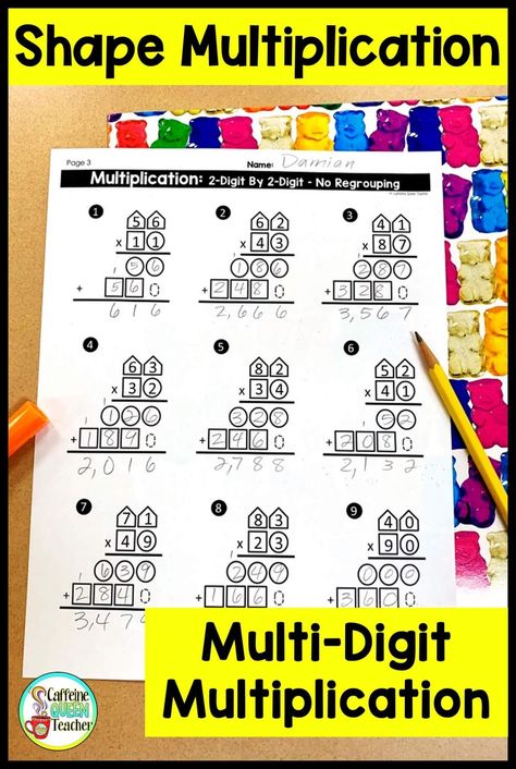 This visual multi-digit multiplication organizer is perfect for students who need support as they learn the traditional multiplication algorithm. It provides a visual support that helps students who struggle to remember the process. Great for special education students and any student who needs scaffolds and support. Multiplication Algorithm, Standard Algorithm Multiplication, Multiplication Anchor Charts, Multiplication Timed Test, Math Multiplication Worksheets, Multi Digit Multiplication, Teaching Geometry, Multiplication Activities, Teaching Multiplication