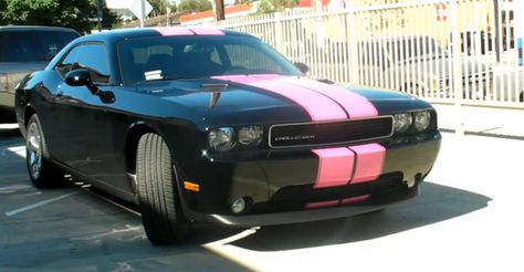 Black and Pink.. Oh Yes I would so love this car!!! Pink Challenger, Black Dodge Challenger, Funny Car Videos, Dodge Challenger Black, Bling Car Accessories, Hellcat Challenger, Car Mods, Sweet Cars, Pink Car