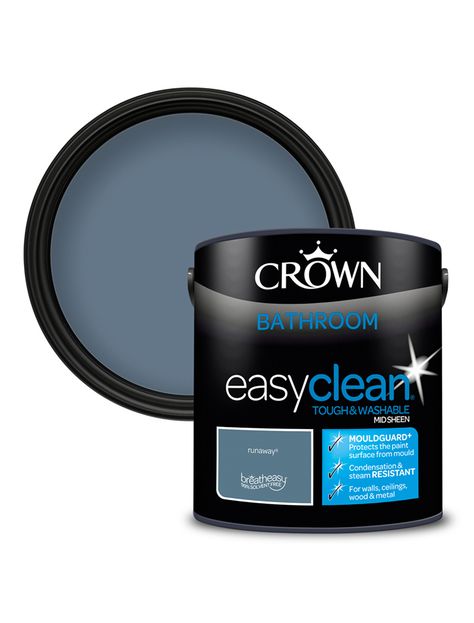 Runaway® - Breatheasy® Bathroom Mid Sheen Emulsion - Easyclean® | Crown Paints Navy Bathroom Paint, Navy And Blush Bathroom, Dark Blue Bathroom Walls, Dark Navy Bathroom, Crown Bathroom Paint, Midnight Blue Bathroom, Diy Lake, Understairs Toilet, Bathroom Zen