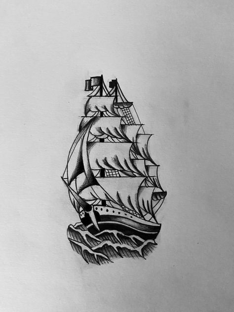 Bluenose Ship Tattoo, Boat Tatoos Men, Sail Ship Tattoo, Old Ship Tattoo, 1930s Tattoo, Aged Tattoo, One Piece Tattoo Design, Aquatic Tattoo, Traditional Ship Tattoo