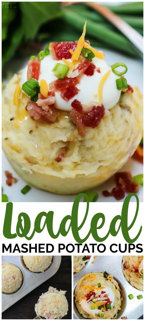 These Loaded Mashed Potato Cups are perfect for holiday gatherings. Easy to serve & prepare and are loaded with everything that is good - bacon and cheese. Mashed Potato Cupcake, Mini Mashed Potato Cups, Loaded Mashed Potato Cups In A Muffin Tin, Loaded Potato Cups, Loaded Mashed Potato Bites, Mash Potato Appetizer, Loaded Mashed Potato Cups, Loaded Potato Bites Appetizers, Mashed Potatoes Appetizer