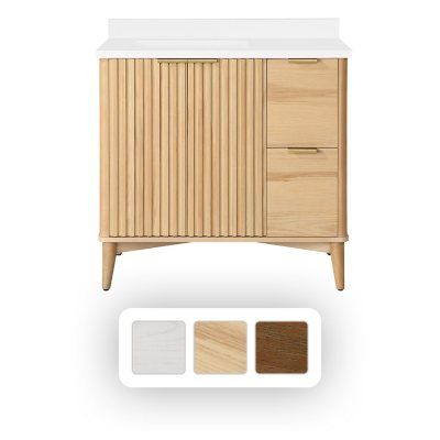 Natural Wood Bathroom Vanity, Fluted Door, Folded Towels, 36 Inch Vanity, Profile Set, 30 Inch Bathroom Vanity, Vanities Bathroom, Shaker Vanity, Oak Bathroom Vanity