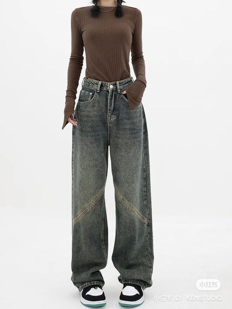 Blue Acubi Outfit, Edgy Blue Baggy Jeans, Y2k Baggy Denim Blue Jeans, Acubi Fashion Blue Jeans, Acubi Fashion Comfy, Baggy Clothes, All Jeans, Japan Fashion, Swaggy Outfits