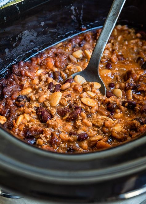 Slow Cooker Calico Beans Crock Pot Calico Beans, Calico Beans Recipe Slow Cooker, Crockpot Calico Beans Recipe, Cowboy Beans Recipe Crockpot, Calico Beans Crockpot, Crazy Beans Recipe, Crockpot Calico Beans, Slow Cooker Calico Beans, Slow Cooker Cowboy Beans