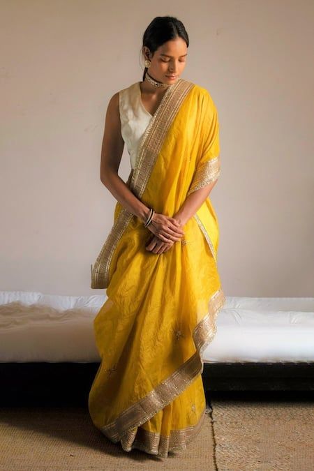 Yellow Pearl, Saree For Women, Tissue Saree, Yellow Saree, Embroidered Saree, Bandhani Saree, Wedding Saree Indian, Handwoven Fabric, Indian Outfit