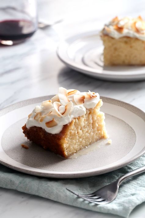 Tipsy Coconut Tres Leches Cake | Kitchn Coconut Tres Leches Cake, Coconut Tres Leches, Perfect Cake Recipe, Cookies Coconut, Tres Leches Cake Recipe, Chocolate Loaf Cake, Smart Cookies, Leches Cake, Coconut Syrup