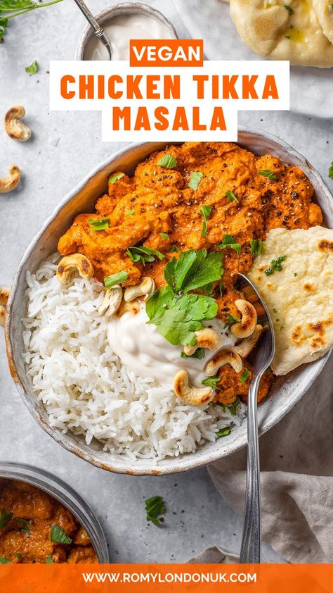 This homemade vegan curry is pure comfort food and with this easy vegan tikka masala recipe, you'll be able to make your own vegan version at home! #AsianFood #Curry #BestOfVegan #VeganRecipes #Dinner #CurryNight Vegan Tikka Masala, Tikka Masala Recipe, Vegan Chicken, Creamy Tomato Sauce, Vegan Curry, Chicken Tikka Masala, Masala Recipe, Chicken Tikka, Tikka Masala