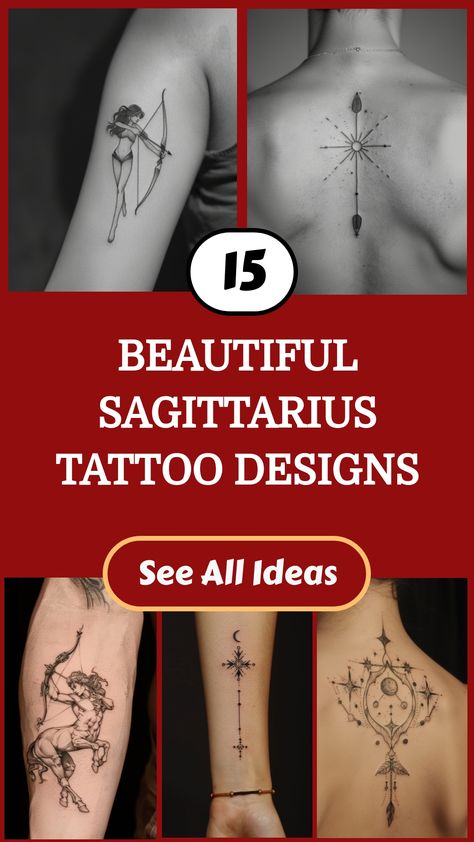 Collection of Sagittarius tattoo designs featuring archers and abstract symbols. Sagittarius Symbol Art, Unique Sagittarius Tattoo, Sagittarius Tattoo Designs For Women, Sagittarius Tattoo Minimalist, Saggitarius Tattoo Unique, Sagittarius Tattoo Ideas, Tattoo Sagittarius, December Zodiac Sign, Sagittarius Tattoos