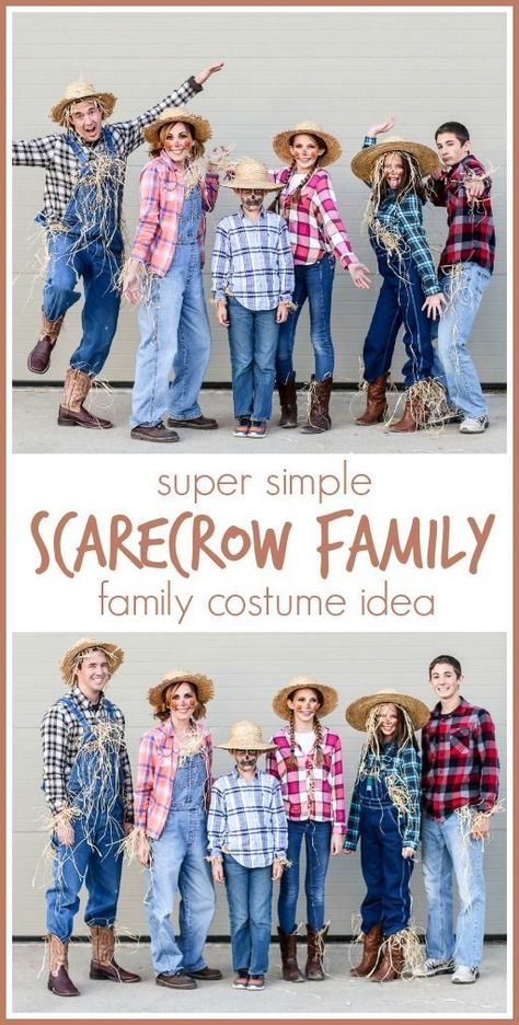 Fall Festival Costume Ideas, Family Scarecrow Costumes, Scarecrow Family Costume, Farmer Family Halloween Costume, Farm Family Costume, Group Halloween Costumes College, Group Halloween Costumes For Teens, Painting Pumpkins Ideas Diy, Pumpkin Carving Ideas Easy