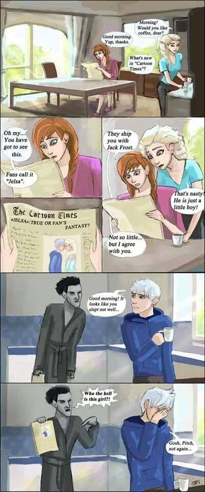 And why not? It makes sense! lol XD Jack Frost And Elsa Pregnant, Jelsa Comics, Elsa And Jack, Disney University, Frozen And Tangled, Disney Ships, Jack Frost And Elsa, Jack And Elsa, Cartoon Princess