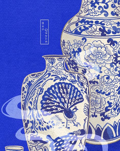 The Hidden Artisan illustration was inspired by Vietnamese ceramics. Anyone who has enjoyed pho is likely familiar with the classic blue paintings on white ceramics that are a hallmark of this tradition. 🍶 As a lover of this traditional ceramic art, I sought to portray its design through a speculative and mysterious story about Bui Thi Hy, a hidden artisan. Bui Thi Hy, a speculative figure from 15th-century Vietnam, is believed to have been a talented ceramic artist behind the renowned Chu D... Women In Art History, Vietnamese Ceramics, Blue Paintings, Women In Art, Vietnamese Culture, Hidden Art, Traditional Ceramics, Blue Painting, 15th Century