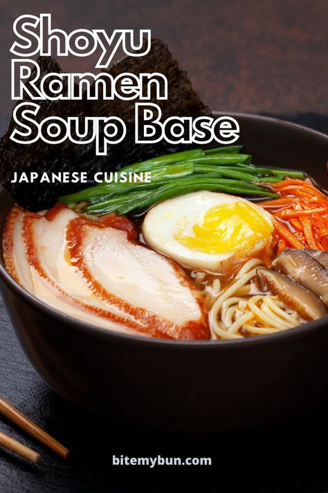 Easy Shoyu Ramen, Chicken Shoyu Ramen, Shoyu Chicken Ramen, Ramen Broth Recipe Chicken, Ramen Soup Base Recipes, Shoyu Broth Recipe, Shoyu Ramen Broth Recipe, Shoyu Ramen Recipe, Ramen Soup Base