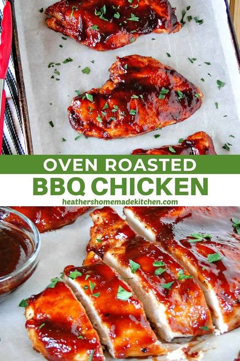 This Oven Roasted BBQ Chicken is an easy way to enjoy sticky, finger licking chicken that turns out tender and juicy every time. Seasoned chicken breasts are roasted, then smothered in BBQ sauce, and baked to perfection. This will be a family favorite recipe, guaranteed! Oven Roasted Bbq Chicken, Bbq Baked Chicken Breast, Bbq Chicken Breast Recipe, Sticky Finger, Oven Baked Bbq Chicken, Chicken Breast Oven, Bbq Chicken Breast, Bbq Sauce Chicken, Chicken Breast Recipes Baked