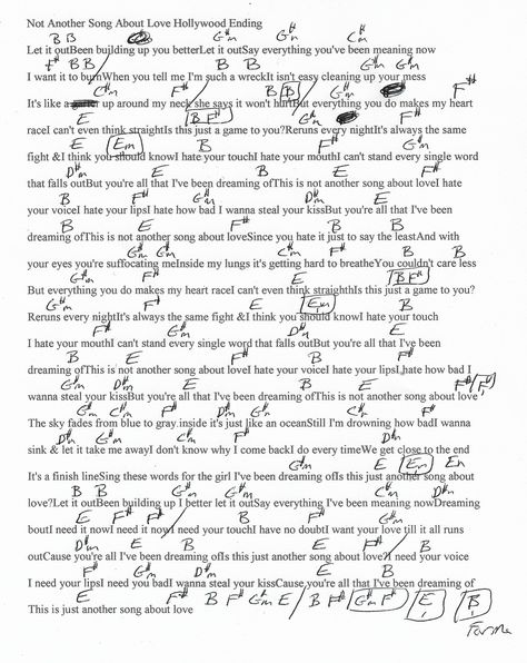 Not Another Song About Love (Hollywood Ending) Guitar Chord Chart Another Love Guitar Chords, Not Another Song About Love, Everlong Guitar Chords, Love Story Taylor Swift Guitar Chords, Sailor Song Guitar Chords, Song About Love, Atlantis Guitar Chords, Writing Songs, Guitar Chord Chart