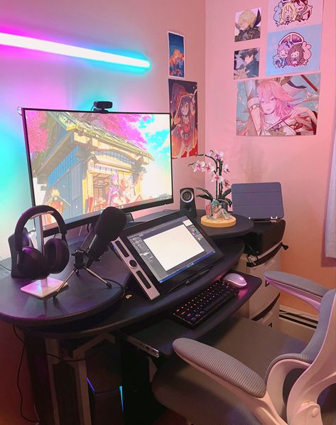 Animation Desk Setup, Artist Pc Setup, Artist Setup, Game Station, Dream Setup, Artist Workspace, Ghost Family, Desk Layout, Gamer Room Decor