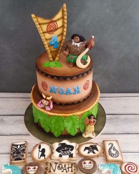 Moana Tafiti Birthday Cake, Maui Themed Birthday Party For Boys, Maui Cake, Ranch Cookies, Moana Cookies, First Birthday Theme Boy, Tropical Birthday Cake, 3rd Birthday Party For Boy, Moana Birthday Cake