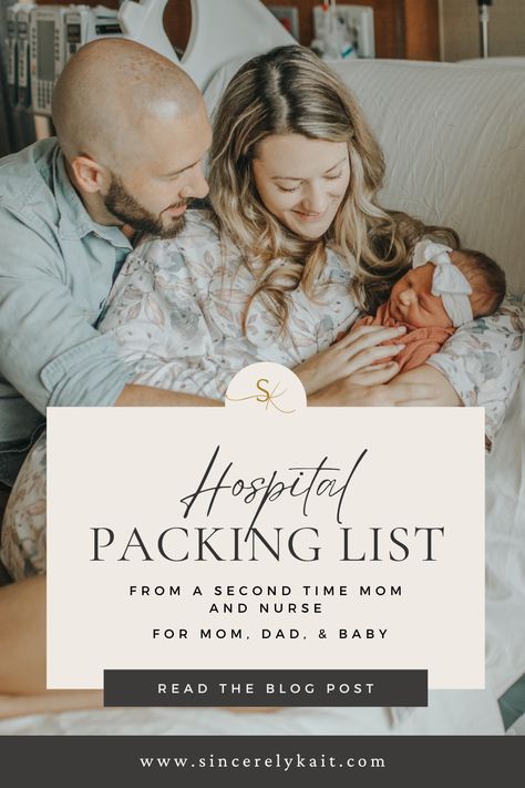 All-inclusive hospital bag checlist from a second time mom and nurse. Including lists for mom, dad, and baby! With FREE downloadable checklist to ensure you have everything you need in your bag! Packing List For Hospital Bag, Hospital Checklist For Mom To Be, Hospital Bag Mom, Hospital Bag Baby, Hospital Bag For Mom, Pack Hospital Bag For Delivery List, Hospital Bag Packing List, Hospital Birth Bag, Husband Hospital Bag