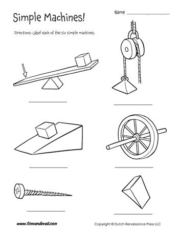 Label each of the simple machines. The low resolution version of this worksheet is available for free below. It is part of a three worksheet pack. To download all three worksheets at once, and the answer keys, in a convenient PDF file, please visit see Teachers Pay Teachers. 6 Simple Machines, Simple Machines Activities, Simple Machine Projects, Science Printables, Inclined Plane, Rube Goldberg Machine, Simple Machine, Kindergarten Worksheets Printable, Simple Machines