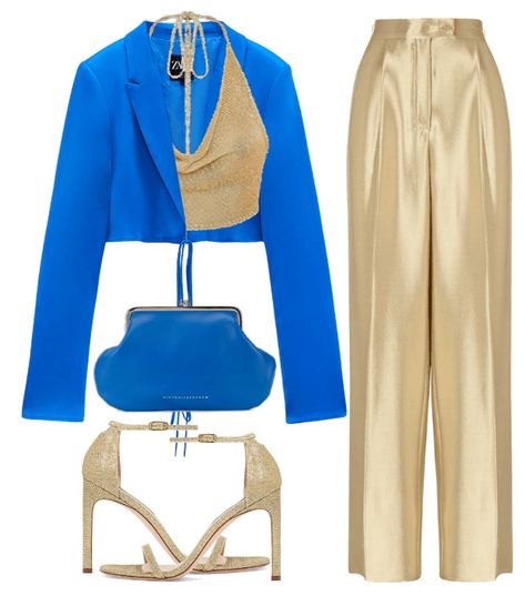 Gold and blue Outfit | ShopLook Royal Blue And Gold Outfit, Blue And Gold Outfit Ideas, Gold And Blue Outfit, White New Years Eve Outfit, Blue And Gold Outfits, Royal Blue Outfits, Work Ootd, Xmas Outfit, Silver Outfits