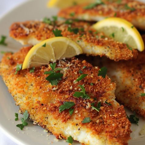 🐟✨ Enjoy the deliciously Crispy Panko Crusted Tilapia! 🧄✨ #PankoTilapia #CrispyGoodness Crispy Panko Crusted Tilapia Ingredients: Tilapia fillets (4) Panko breadcrumbs (1 cup) Parmesan cheese, grated (1/2 cup) Garlic powder (1 tsp) Paprika (1 tsp) Salt and pepper (to taste) Eggs, beaten (2) Flour (1/2 cup) Olive oil (for frying) Instructions: Season tilapia fillets with salt and pepper. In a bowl, mix panko breadcrumbs, Parmesan cheese, garlic powder, and paprika. Dredge tilapia in flour,... Tilapia Recipes Pan Fried, Panko Crusted Tilapia, Tilapia Recipes Breaded, Panko Parmesan Tilapia, Tilapia Pan Fried, Fried Tilapia, Crusted Tilapia, Twisted Recipes, Trending Recipes