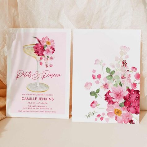 Pink Petals and Prosecco Garden Bridal for $2.77 - Bridal Shower Invitations Petals And Prosecco Theme, Prosecco Bridal Shower Theme, Petals And Prosecco Bridal, Petals And Prosecco, Floral Garden Party, Bridal Shower Champagne, Bridal Brunch Invitations, Bridal Invitations, Creative Invitations