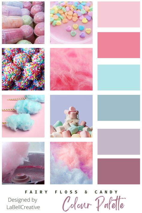 Cotton Candy Colour Palette, Cotton Candy Palette, Color Palette Cotton Candy, Kawaii Colour Palette, Candy Moodboard, Cotton Candy Color Palette, Candy Color Palette, Paint Color Combos, Cotton Candy Colors