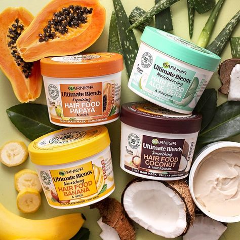 Garnier UK & Ireland on Instagram: “🍌IT HAS LANDED🍌 Introducing HAIR FOOD by #UltimateBlends our new 3-in-1 hair masks with formulas that are 100% vegan*, 98% natural origin…” Dry Hair Mask, Curl Care, Hair Mask For Damaged Hair, Garnier Fructis, How To Grow Natural Hair, Basic Skin Care Routine, Unruly Hair, Hair Masks, La Food