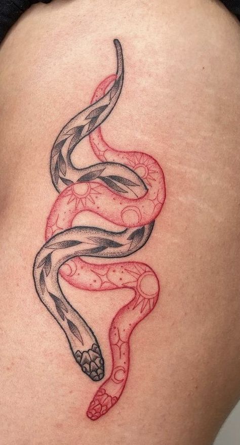 Black And Red Snake Tattoo, Red Snake Tattoo, Black Snake Tattoo, Red And Black Snake, Twin Tattoos, Serpent Tattoo, Snake Tattoo Design, Red Snake, Flash Tattoo Designs