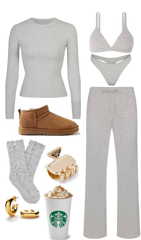 Cosy Day In outfit ideas | skims comfy loungewear 
#cosyseason #loungewear Cosy Outfits, Lounge Wear Outfit, Skims Outfit, Ultra Mini Uggs, Cosy Socks, Cosy Outfit, Ugg Mini, Outfit Challenge, Outfit Maker