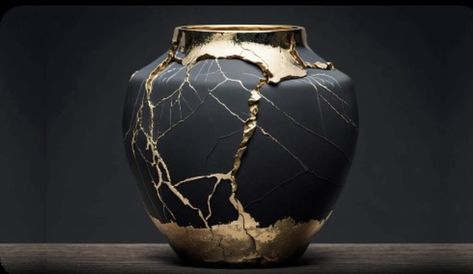 Japanese Broken Pottery, Japanese Kintsugi, Beauty In Imperfection, Kintsugi Art, Ancient Japanese Art, Japanese Vase, Traditional Pottery, Ancient Origins, Japanese Pottery