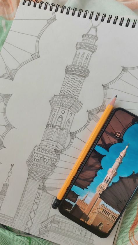 Madina pencil drawing Masjid Nabvi, Rasool Allah, Colorful Canvas Art, Mosque Art, Islamic Art Canvas, Islamic Caligraphy Art, Islamic Calligraphy Painting, Calligraphy Art Print, Cool Pencil Drawings