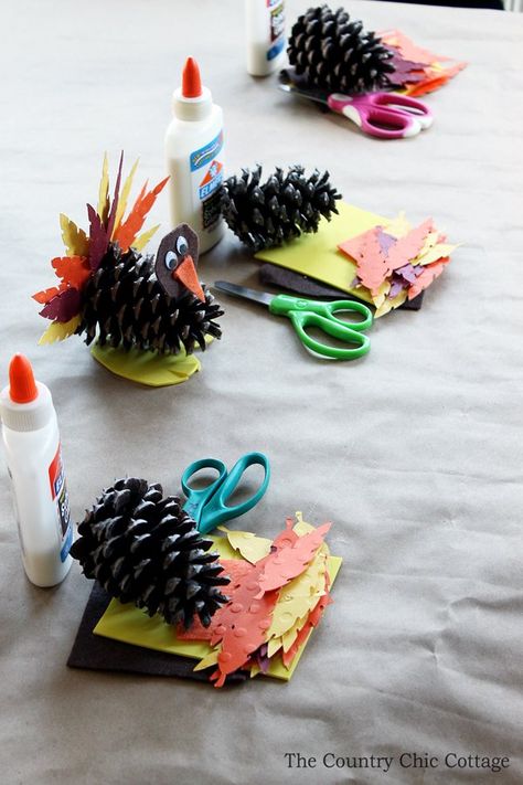 Pine Cone Turkeys, Pinecone Turkey, Turkey Crafts Kids, Fun Thanksgiving Crafts, Diy Turkey, Cone Crafts, Pine Cone Art, Thanksgiving Craft, Turkey Crafts